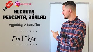 HODNOTA PERCENTÁ ZÁKLAD  výpočty v tabuľke  riešenie príkladov [upl. by Einnhoj]