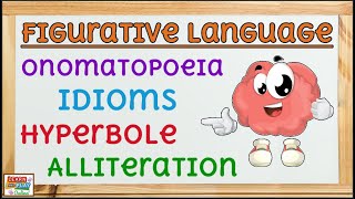 Figurative language for Kids Hyperboles Idioms Onomatopoeia and Alliteration [upl. by Lydnek809]