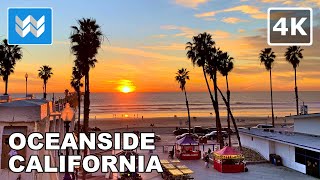 4K Sunset at Oceanside Beach Pier in San Diego County California USA  Walking Tour 🎧 [upl. by Sobel693]