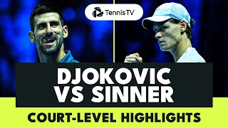 Novak Djokovic vs Jannik Sinner CourtLevel Highlights  Nitto ATP Finals 2023 [upl. by Sirod]