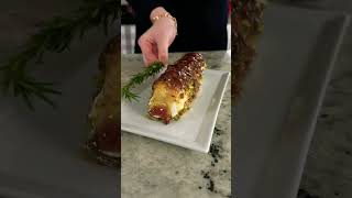 Goat Cheese log with fig jelly and honey drizzle appetizer appetizerrecipes [upl. by Thorncombe697]