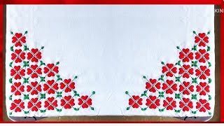 Easy hand embroidery table cover corner design with drawing  table cloth design Embroidery designs [upl. by Nairot619]