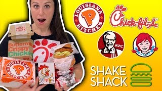 ONLY EATING Chicken Sandwiches for 24 HOURS  Popeyes VS ChickFilA VS Everything [upl. by Nauqan]