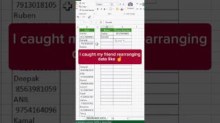 Rearrange Data in Excel 😱🔥😎 excel for fresher excel exceltips data exceltricks shorts [upl. by Artapoelc657]