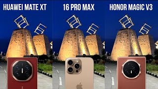 Huawei Mate XT Ultimate Vs iPhone 16 Pro Max Honor Magic V3 Camera Test Comparison Triple Fold Phone [upl. by Lleddaw159]