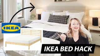 IKEA HACK Ikea Bed Makeover to look luxe DIY upholstered headboard  bedhead [upl. by Dadirac]