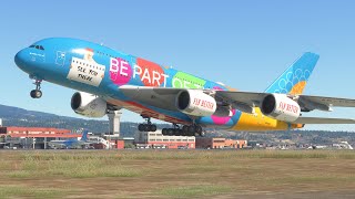 AMAZING SKILL PILOT AIRBUS A380 EMIRATES EXPO LANDING AT NAGASAKI JAPAN INTERNATIONAL AIRPORT [upl. by Bernardina33]