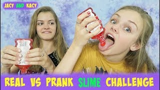 Real vs Prank Slime Challenge  Jacy and Kacy [upl. by Kenay]