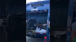 Republic services garbage truck dumps full garbage can farming automobile [upl. by Ayram109]