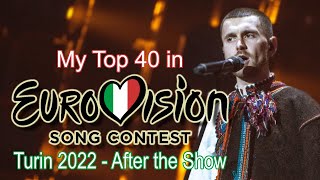 Eurovision 2022  My Top 40 After the Show with comments [upl. by Bruis]