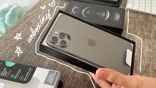 iPhone 12 Pro Graphite and accessories  Unboxing ASMR ish [upl. by Osgood602]