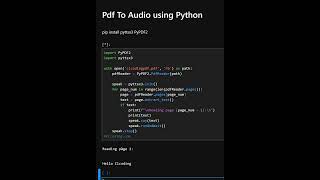 Pdf To Audio using Python [upl. by Isiahi]