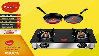 Pigeon 2 BURNER Gas Stove COOKTOP II Best Glass Top Gas Stove II Fry Pan amp Tawa Free pigeon [upl. by Anyk]