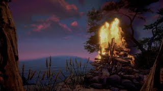 Lakefront Campfire Day to Night Ambience  Ocean Waves and Crackling Fire Sounds ASMR 4K [upl. by Leler452]