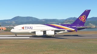 Amazing Skill PILOT AIRBUS A380 THAI Airlines Landign at NAGASAKI Airport MSFS2020 [upl. by Arlene76]