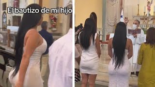 una mujer causa polémica por usar un vestido ajustado en pleno bautizo [upl. by Teplitz]