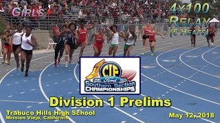 2018 TF  CIFss Prelims D1  4x100 Girls 6 Heats [upl. by Navac]