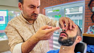 Turkish Master Barber Energy 110 – ShaveWaxMassageNeck Crack ASMR  Istanbul 🇹🇷 [upl. by Aldis]