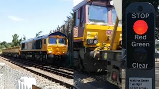 Two Freight Trains Pass at North Halling Level Crossing Kent [upl. by Rivi]