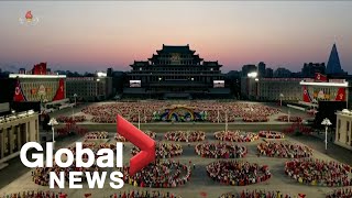 North Korea holds massive dance fireworks party in Pyongyang to mark founder Kim Il Sungs birthday [upl. by Hite]