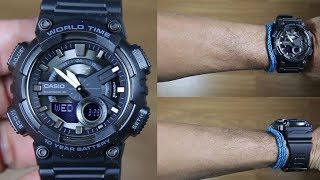 CASIO STANDARD TELEMEMO AEQ110W1BV FULL BLACK  UNBOXING [upl. by Urina]