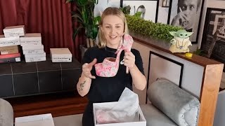 Catie Unboxes Pink Floral 65 Inch High Heel Platform Shoes With Rhinestones [upl. by Lombard]