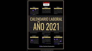 CALENDARIO LABORAL 2021  Días Festivos Nacionales para 2021 ¡DEBES VERLO [upl. by Ennagem228]