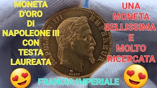 FRANCIA IMPERIALE  NAPOLEONE III TESTA LAUREATA 1869 MONETA DA 100 FRANCHI IN ORO [upl. by Norbert]