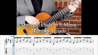 Arpeggio Etude in E Minor Guitar Tablature and Notation Play Along in HD [upl. by Hctim]