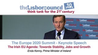 Enda Kenny  The Irish EU Agenda Towards Stability Growth and Jobs [upl. by Sim]