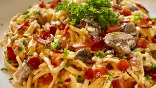 CREAMY CARBONARA PINOY STYLE  Simple Easy Carbonara Recipe  Pinoy Simple Cooking [upl. by Garlaand]