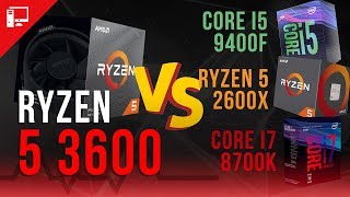 AMD Ryzen 5 3600 versus Intel Core i78700K 9400F e Ryzen 5 2600X [upl. by Nadabb]