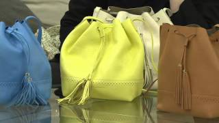 Isaac Mizrahi Live Bridgehampton Leather Bucket Bag on QVC [upl. by Irmine]