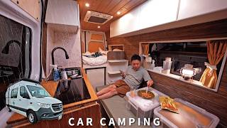 Heavy rain Car camping A relaxing and soothing night in the forest Mercedes Sprinter Pirikoko [upl. by Nitnilc]