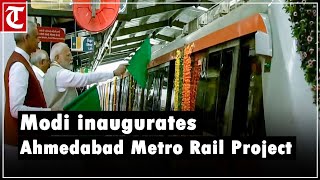 PM Modi flags off phase II of Metro connecting Ahmedabad and Gandhinagar [upl. by Augy664]