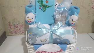 baby hamper tutorial for baby boy with rattan basket [upl. by Onitnas885]