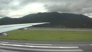 Singapore Airlines Boeing 777300ER Takeoff in Hong Kong in Typhoon T3 SQ1 [upl. by Ocsirf]