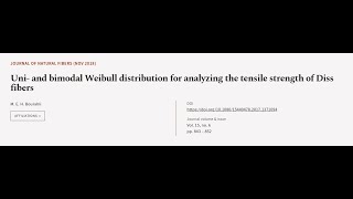 Uni and bimodal Weibull distribution for analyzing the tensile strength of Diss fibe  RTCLTV [upl. by Lubin66]