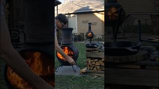 backyard campfire bacon 🏡🔥🥓starttofinish chiminea bacon outdoorcooking campfire [upl. by Eve327]