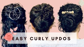 3 Easy Curly Updos  5Minute Work amp Special Occasion Curly Hairstyles [upl. by Inoj410]