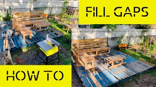 HOW TO MAKE YOUR PALLET DECK SAFE CLOSING THE GAPS DIY BEGINNER BACKYARD PALLET DECK DKUJ [upl. by Amuh]