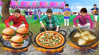 Teen Bawarchi Ka Cooking Challenge Burger Pizza Samosa Street Food Hindi Kahaniya New Moral Stories [upl. by Idnyc310]