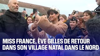 La ferveur autour dÈve Gilles Miss France 2024 de retour dans son village natal de Quaëdypre [upl. by Seaver977]