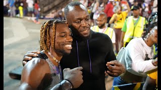 Usain Bolt and Noah Lyles A Conversation Following Lyles RecordBreaking Run at Racers Grand Prix [upl. by Siradal54]