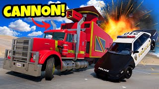 This Semi Truck Has a MASSIVE CANNON to Destroy Cars in BeamNG Drive Mods [upl. by Devondra]