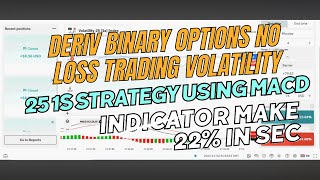 Deriv Binary options No Loss Trading Volatility 25 1s strategy using MACD indicator Make 22 in Sec [upl. by Sum]