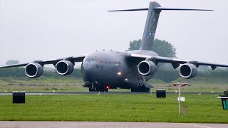 4K Boeing C17 Globemaster from SAC Heavy Airlift Wing lands at Leeuwarden [upl. by Almeeta]