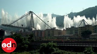 Demolition of Genoas Morandi Bridge in slow motion [upl. by Kaslik]