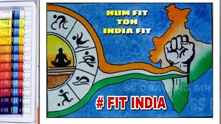 Freedom from Sedentary lifestyle Drawing 3  Fit India Painting With watercolor [upl. by Idalina]