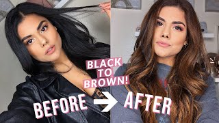 BLACK TO BROWN HAIR COLOR AT HOME DIY BALAYAGE HIGHLIGHTS NO DAMAGE WITH BLEACH [upl. by Tanaka]